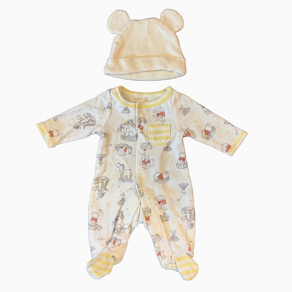 Disney Baby Bundle Preemie Winnie Pooh Outfit Hat Gender Neutral Yellow - Picture 2 of 9